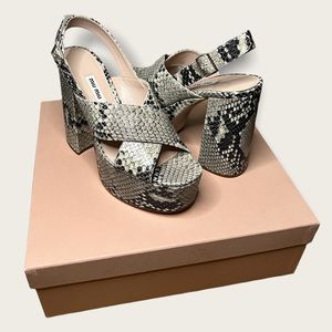MIU MIU Women's Snakeskin-Embossed Leather Platform Sandals EU38/US8 NEW